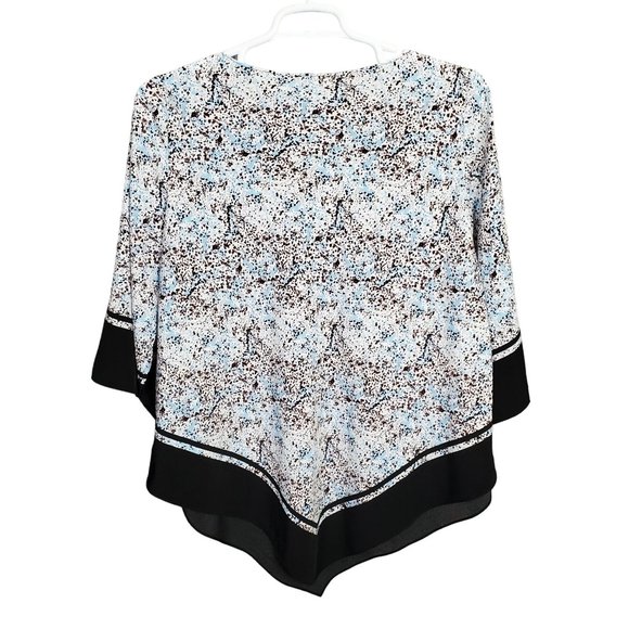Alfani Sz 2X Blouse Tunic Pullover Silky Point Hem Splatter Pullover Blue Brown - Picture 3 of 7